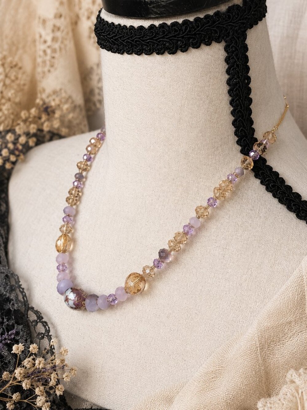 ✨ JB Original Lavender Cloisonné Crystal Necklace & Earring Set ✨ - Picture 5 of 10